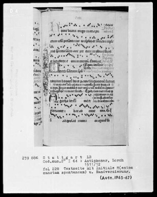 Antiphonarium (Benediktinerhandschrift) — Initiale M(entem sanctam spontaneam), Folio 228recto
