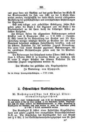 Rechtsgrundsätze des Königl. Oberverwaltungsgerichtes : [E. Öffentliches Volksschulwesen]