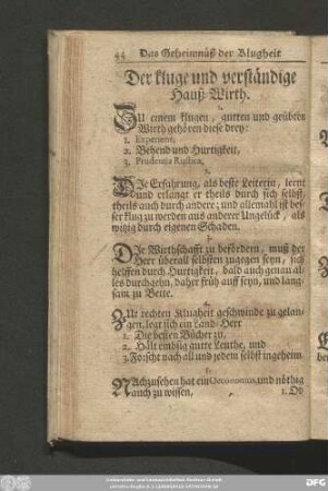 Der kluge und verständige Hauß-Wirth.