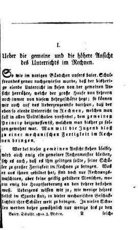 Ueber die gemeine und die höhere Ansicht des Unterrichts im Rechnen