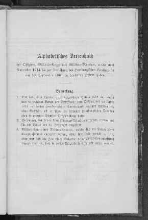 Alphabetisches Verzeichniß der Offiziere, Militair-Aerzte und Militair-Beamten