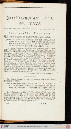 Intelligenzblatt Nro. XXII