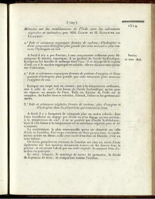Mémoire sur les combinaisons de l'Iode avec les substances végétales et animales
