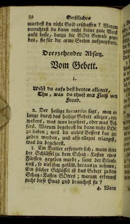 Dreyzehender Absatz. Vom Gebett. - Drey und zwantzigster Absatz. Von denen Heiligen Gottes.