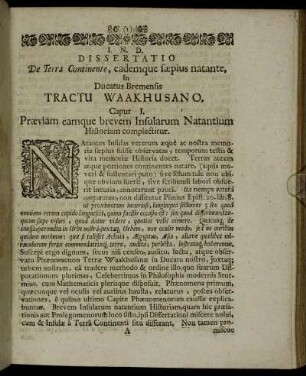 Caput I. Præviam eamque brevem Insularum Natantium Historiam complectitur.