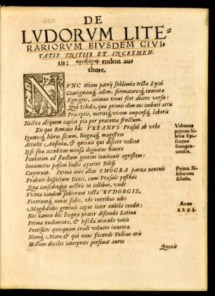De Ludorum Literariorum Eiusdem Civitatis Initiis Et Incrementis: threptērion eodem authore.