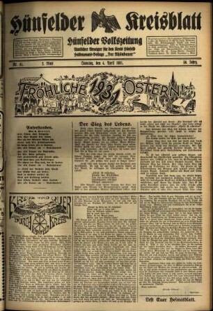 Zweite Ausgabe vom Samstag, den 04. April 1931.