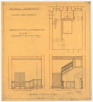 Kunsthandlung Eduard Schulte, Berlin: Treppe EG: Grundriss, 2 Ansichten 1:25