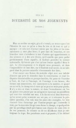 Sur la Diversité de nos jugements