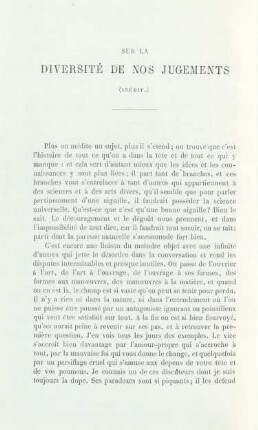 Sur la Diversité de nos jugements
