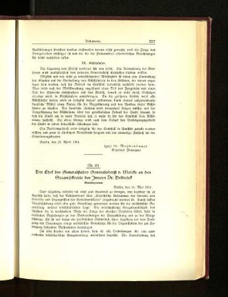 Nr. 85. Der Chef des Generalstabes Generaloberst v. Moltke an den Staatssekretär des Innern Dr. Delbrück