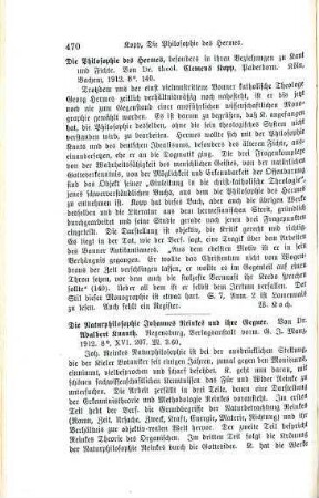 470-471 [Rezension] Knauth, Adalbert, Die Naturphilosophie Johannes Reinkes und ihre Gegner