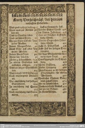 Kurtz Verzeichnüß, der hierinn verfaßten Gebetlein