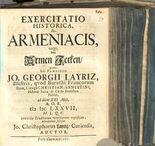 Exercitatio Historica, de Armeniacis, vulgo, den Armen Jecken