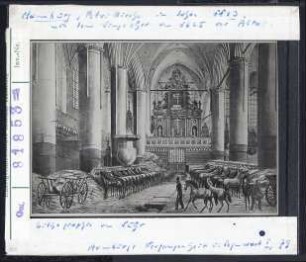 Hamburg, Petrikirche 1813. Lithographie von Suhr