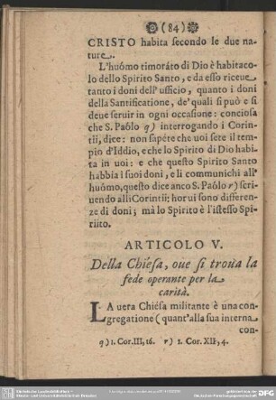 Articolo V. Della Chiésa, ove si trova la fede operante per la carità