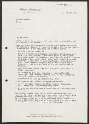 Brief an Giuseppe Barigazzi, 07.06.1991