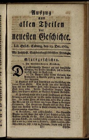 LII. Stück. Coburg, den 23. Dec. 1761.