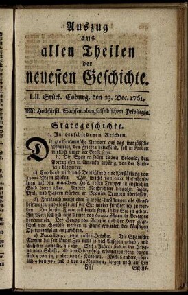 LII. Stück. Coburg, den 23. Dec. 1761.