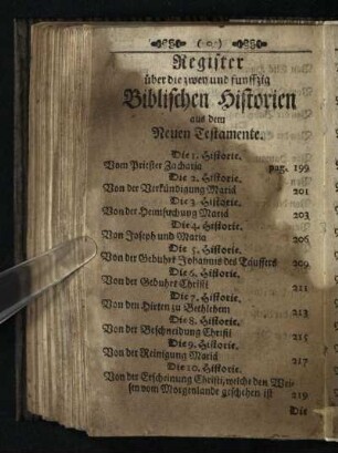 Register ueber die zwey und funffzig Biblischen Historien aus dem Neuen Testamente