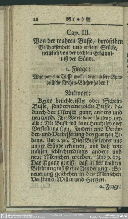 Cap. III. Von der wahren Busse, deroselben Beschaffenheit und erstem Stücke, nemlich von der rechten Erkänntniß der Sünde