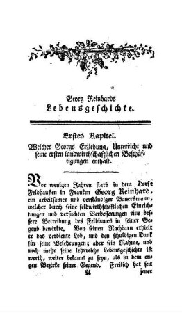 Erstes Kapitel. Welches Georgs Erziehung, Unterricht und seine ersten landwirthschaftlichen Beschäftigungen enthält.