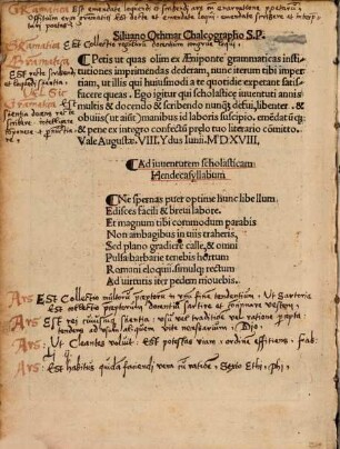 Contenta in hoc libello Ioannis Piniciani breuis institutio De octo partibus orationis : Cum vulgari interpretatione vocabulorum Ad recte. beneq[ue] viuendu[m] pr[a]ecepta Quottidiani colloquii silua ordine alphabeti et vulgari interpretatione aucta et emendata Tabula puerorum Dialogi duo. adiecti Virtus et vicium. Discipulus & magister