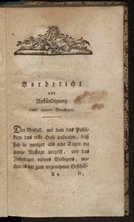 Vorbericht und Ankündigung einer neuen Brochure.