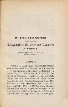 Die Prälaten und Canoniker des ehemaligen Collegiatstifts St. Peter und Alexander zu Aschaffenburg : Inaugural-Abhandlung der hohen philosophischen Facultät der Julius-Maximilians-Universität Würzburg zur Erlangung der Doctorwürde