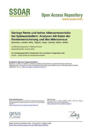 Geringe Rente und hohes Altersarmutsrisiko bei Spätaussiedlern: Analysen mit Daten der Rentenversicherung und des Mikrozensus