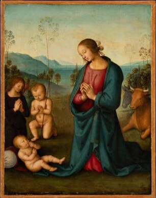 Madonna, der Johannesknabe und ein Engel, das Christuskind anbetend