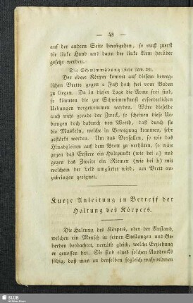 Kurze Anleitung in Betreff der Haltung des Körpers
