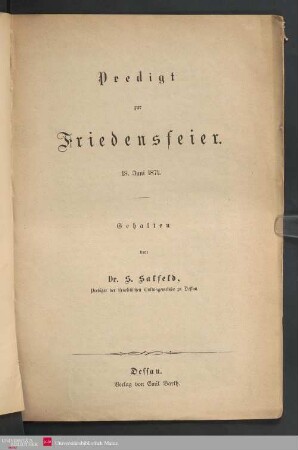 Predigt zur Friedensfeier : 18. Juni 1871