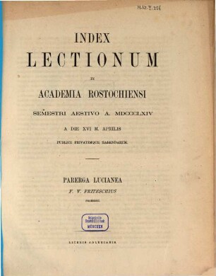Index lectionum in Academia Rostochiensi ... publice privatimque habendarum, SS 1864