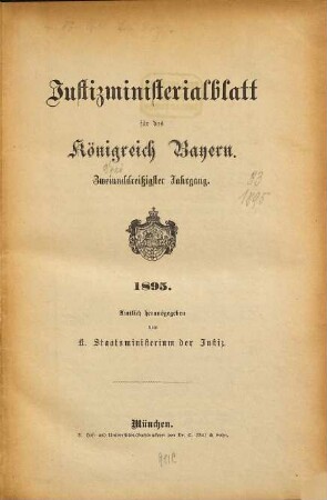 Justizministerialblatt für den Freistaat Bayern. 33. 1895