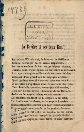 La Bavière et ses deux Rois : (à la fin de 1860) (Acc.) Le Soldat d'Ischia à Gaète en 1860. Zwei französische Gedichte