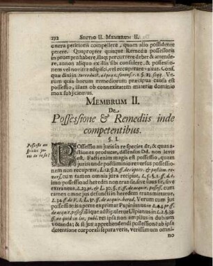 Membrum II. De Possessione & Remediis inde competentibus