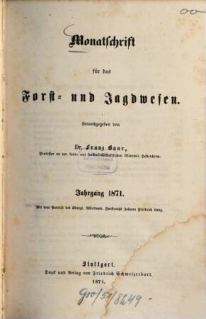 Monatschrift für das Forst- und Jagdwesen. 1871, 1871