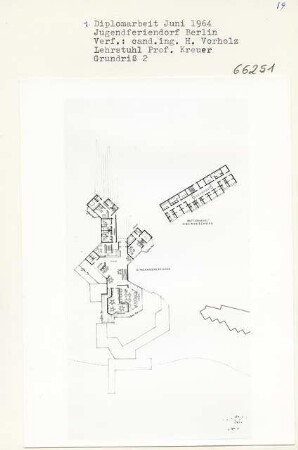 Jugendferiendorf Berlin (Diplomarbeit bei Willy Kreuer): Grundrisse Eingangsgeschoss und Obergeschoss Bettenhaus