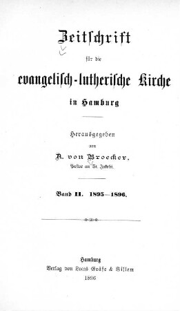 2.1895/96: Zeitschrift für die Evangelisch-Lutherische Kirche in Hamburg