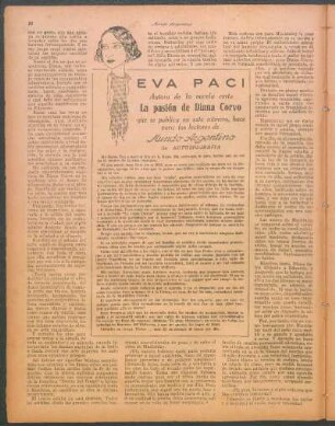 Eva Paci, autora de la novela corta "La pasión de Diana Corvo", que se pública en este número, hace para los lectores de Mundo Argentino su autobiografía