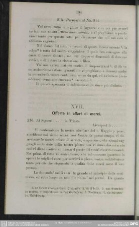 XVII. Offerte in affari di merci