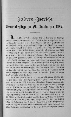 Jahres=Bericht der Gemeindepflege zu St. Jacobi pro 1905.