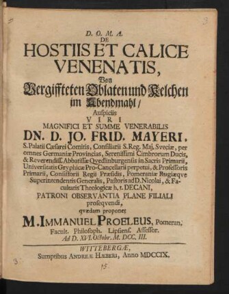 De Hostiis Et Calice Venenatis
