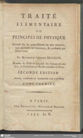 1: Traité Élémentaire Ou Principes De Physique