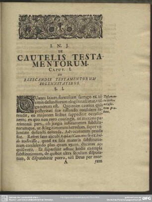 Caput I. De Resecandis Testamentorum Solennitatibus