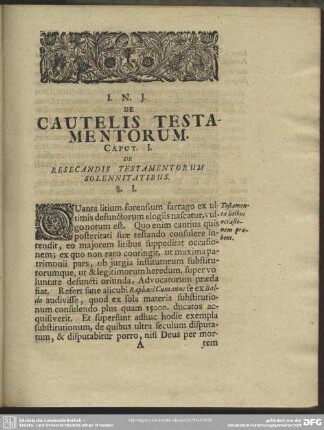 Caput I. De Resecandis Testamentorum Solennitatibus