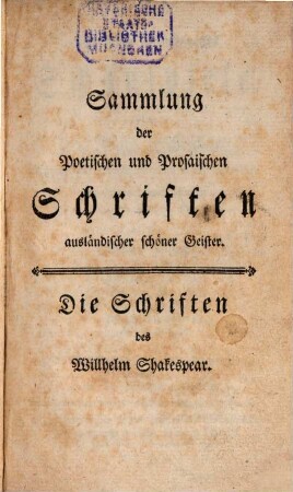 Willhelm Shakespears Schauspiele, 3. [Der Kaufmann von Venedig. Wie es euch gefällt]