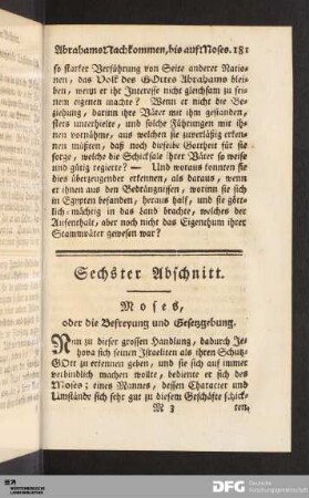Sechster Abschnitt. Moses, oder die Befreyung und Gesetzgebung.