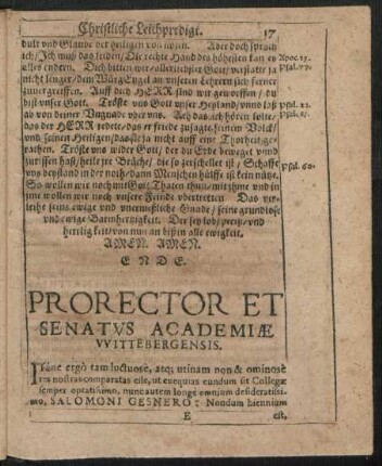Prorector Et Senatus Academiae Wittebergensis.
